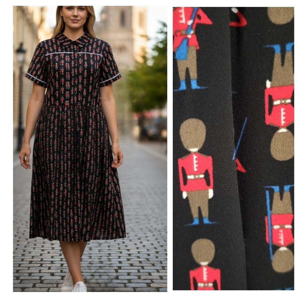 Unique Vintage Retro Royal Monk Royal Guard Button Front Swing Dress Size M 6-8
